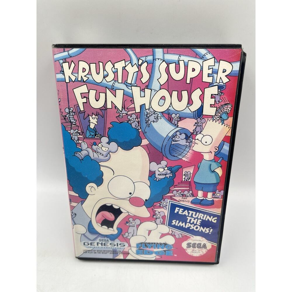 Krusty's Super Fun House (Sega Genesis, 1992) Authentic Game With Case/box